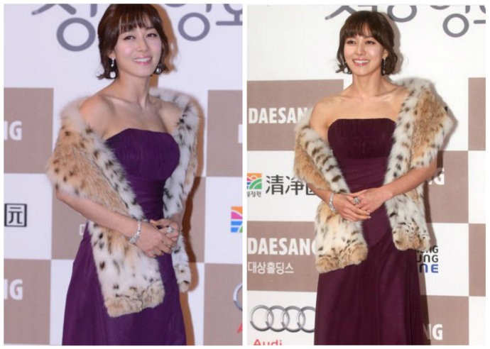 Nữ diễn viên Jang Young Nam gợi cảm hơn với chiếc khăn da báo.